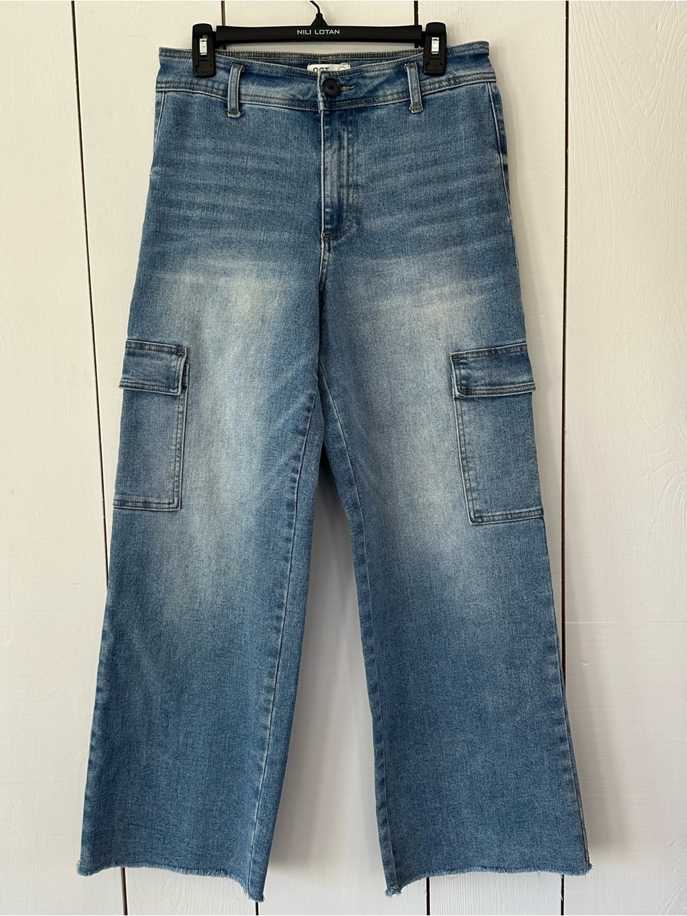 Oat New York Wide Leg Cargo Jeans Sz 8/29 Raw Hem
